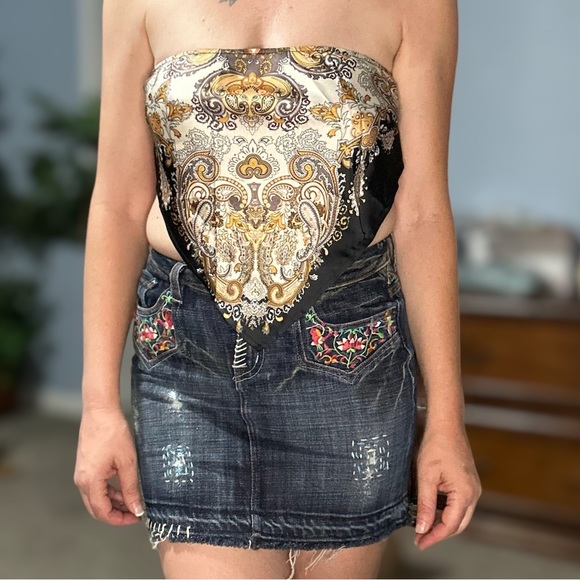 Printed Tie-Back Pointed Hem Top - small - Picture 6 of 9